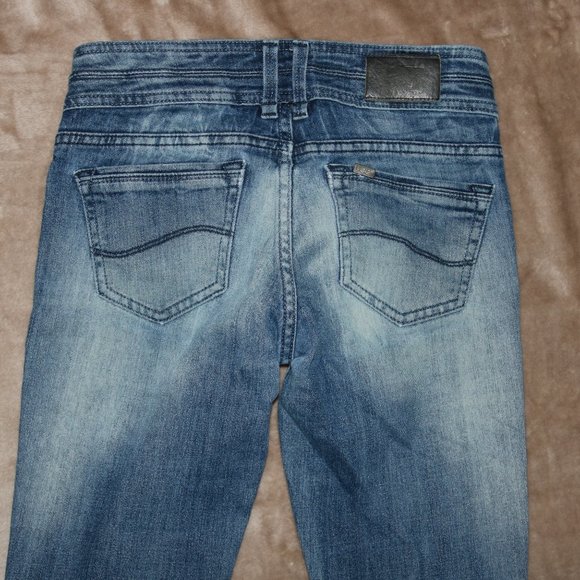 Lee Fits em All Lynn Rivet Blue Jeans - Ripped Distressed Knee - Waist 27x31.5 - Picture 9 of 12